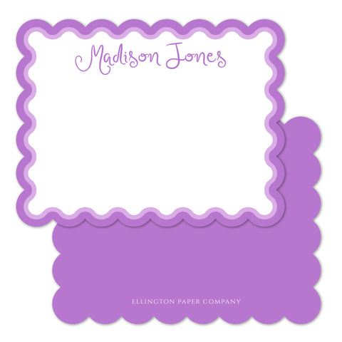 Purple Scallop Edge Flat Notecards, Script