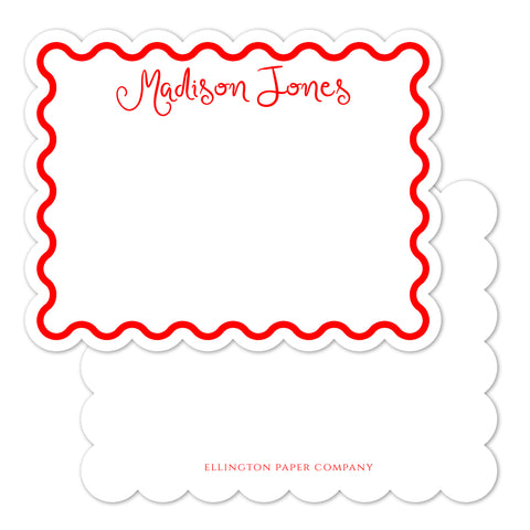 Red and White Scallop Edge Flat Notecards, Script