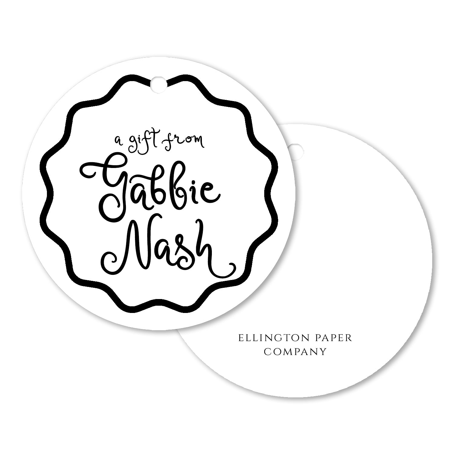 Black and White Circle Gift Tags and Stickers, Script