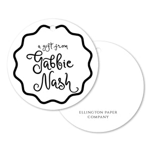 Black and White Circle Gift Tags and Stickers, Script