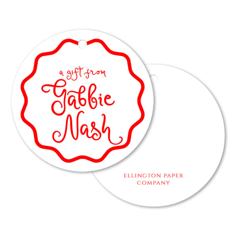 Red and White Circle Gift Tags and Stickers, Script