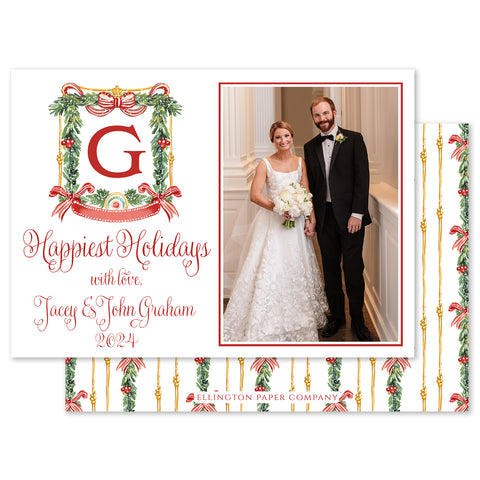Snowy Holly Crest Holiday Photo Card