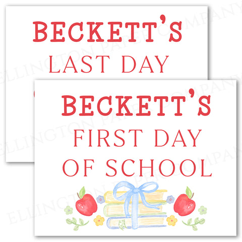 Custom Printable First and Last Day of School Sign, Blue Books