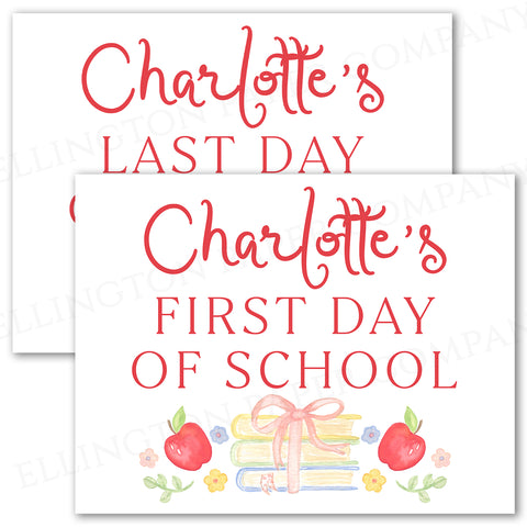 Custom Printable First and Last Day of School Sign, Pink Books