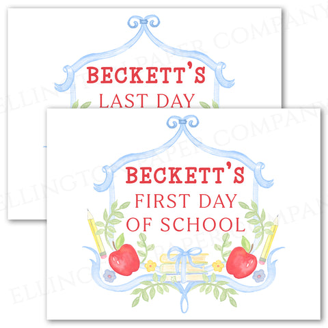 Custom Printable First and Last Day of School Sign, Blue Books Crest