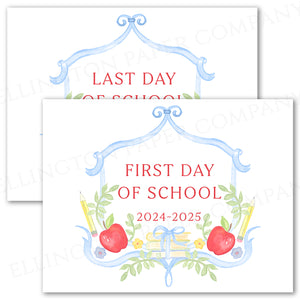 Printed First and Last Day of School Sign, Blue Books Crest 2024-2025