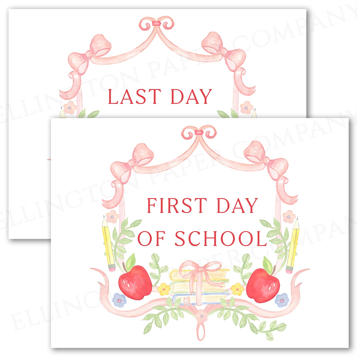 Printed First and Last Day of School Sign, Pink Books Crest