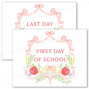 Printed First and Last Day of School Sign, Pink Books Crest