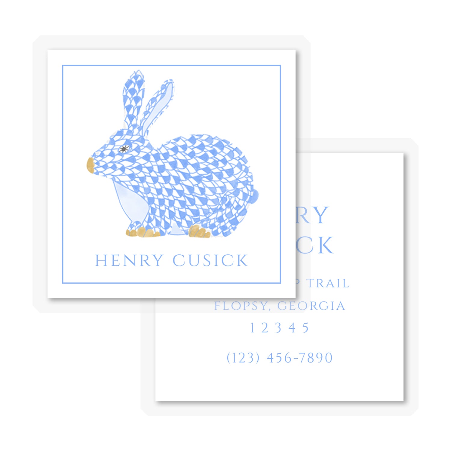 Fishscale Pattern Blue Bunny Laminated Bag Tag