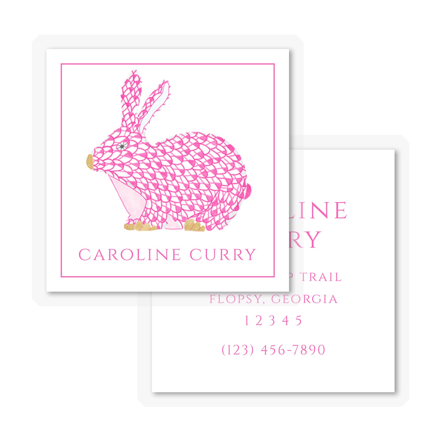 Fishscale Pattern Pink Bunny Laminated Bag Tag