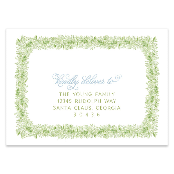 Tied with a Blue Bow Holiday Photo Card Address Printing Add-On