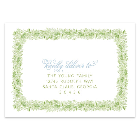 Tied with a Blue Bow Holiday Photo Card Address Printing Add-On