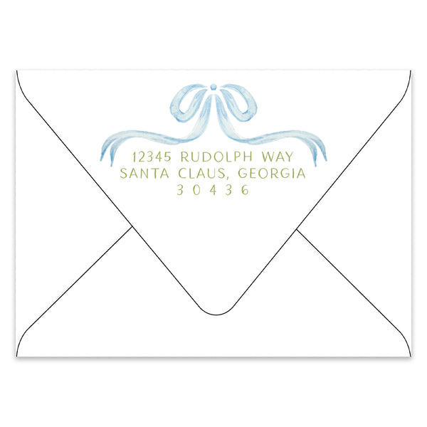 Tied with a Blue Bow Holiday Photo Card Address Printing Add-On