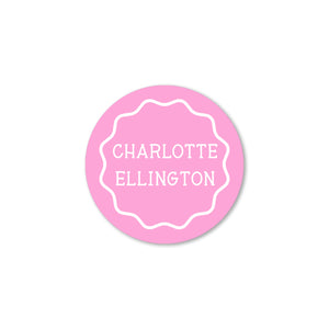 Wavy Frame Waterproof Circle Labels, Pink