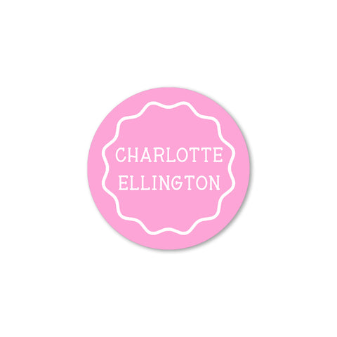 Wavy Frame Waterproof Circle Labels, Pink