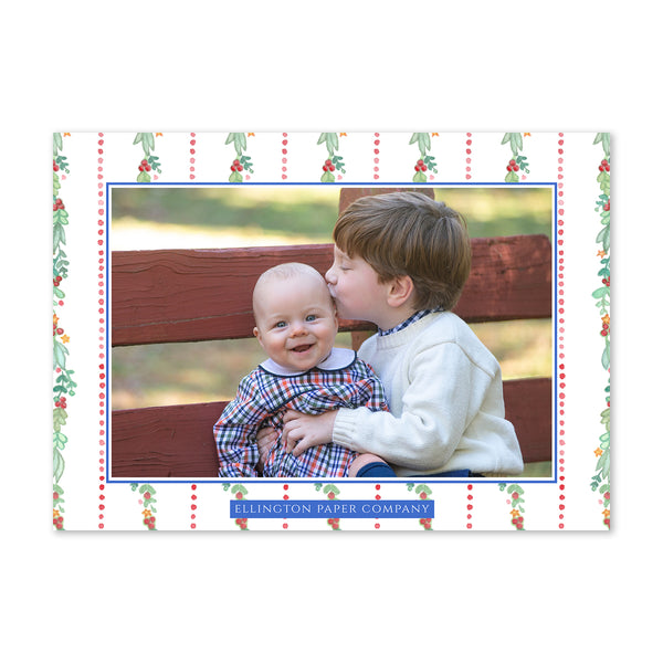 Merriest Holiday Wreath Holiday Photo Card, Blue
