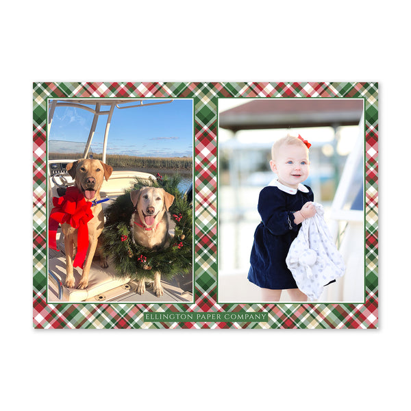 Interlocking Monogram & Plaid Holiday Photo Card