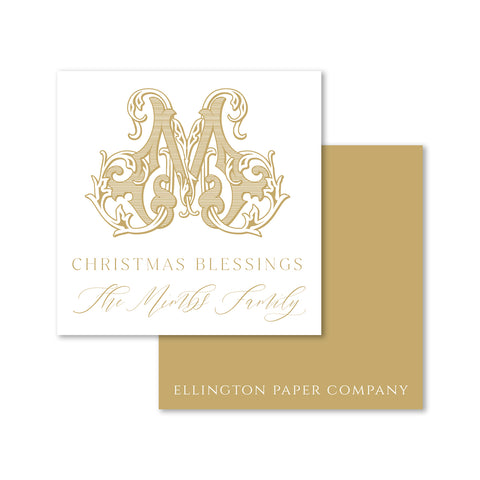 Antique Monogram Holiday Enclosure Cards and Stickers, Gold