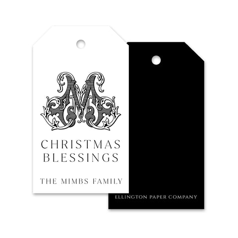 Antique Monogram Holiday Gift Tags, Black