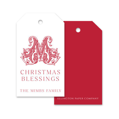 Antique Monogram Holiday Gift Tags, Red