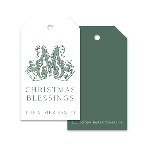 Antique Monogram Holiday Gift Tags, Sage
