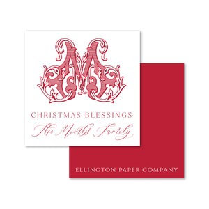 Antique Monogram Holiday Enclosure Cards and Stickers, Red