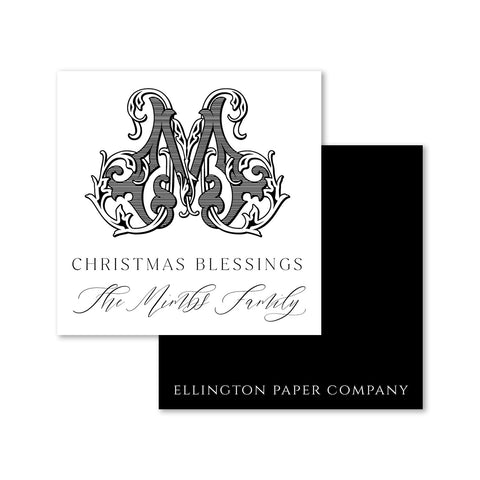 Antique Monogram Holiday Enclosure Cards and Stickers, Black