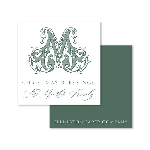 Antique Monogram Holiday Enclosure Cards and Stickers, Sage