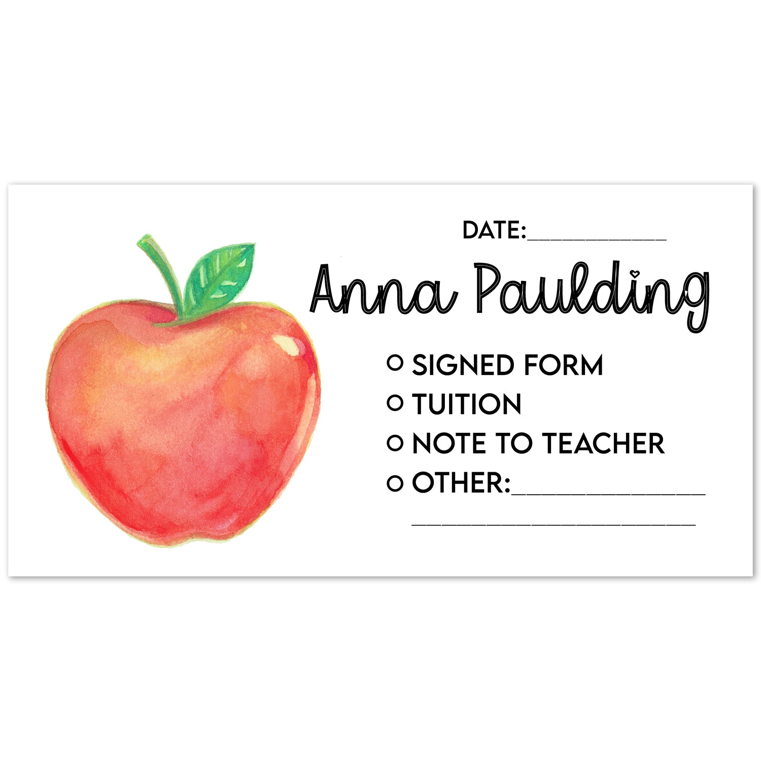 Apple Personalized School Envelopes, 20 Count, Script Font