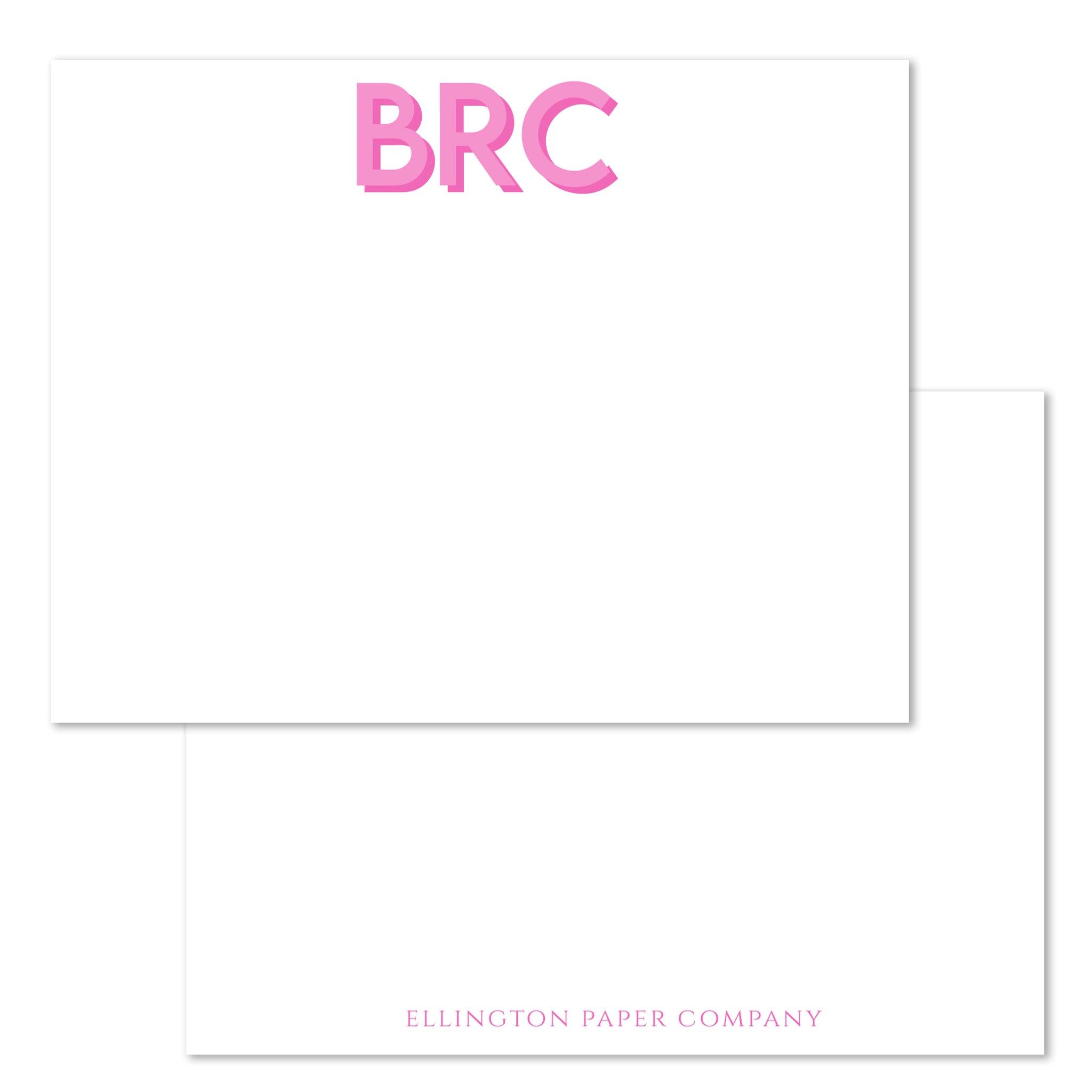 Pink Two Tone Block Monogram Flat Notecards