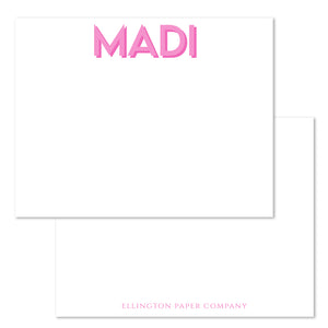 Pink Two Tone Block Name Flat Notecards