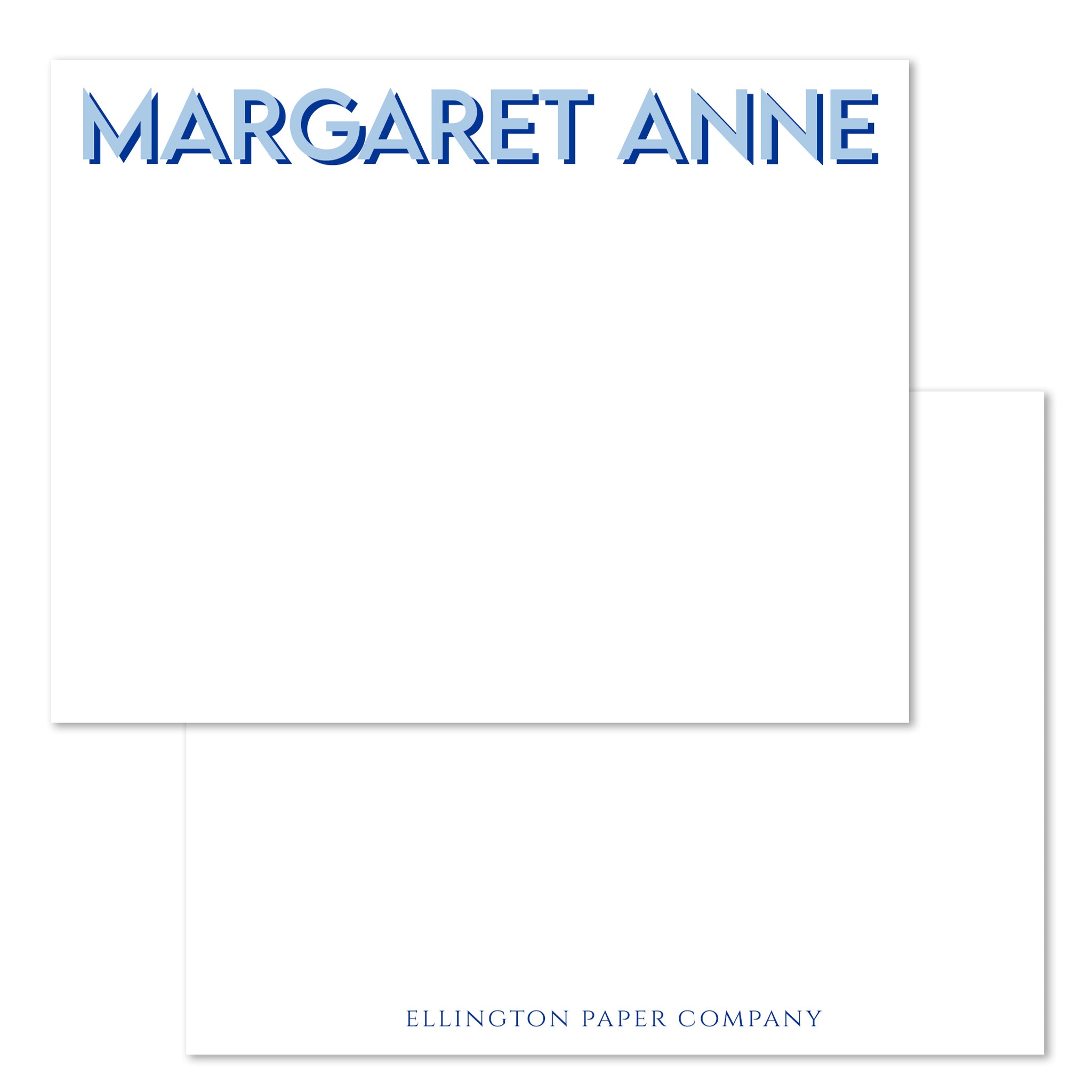 Blue Two Tone Block Name Flat Notecards