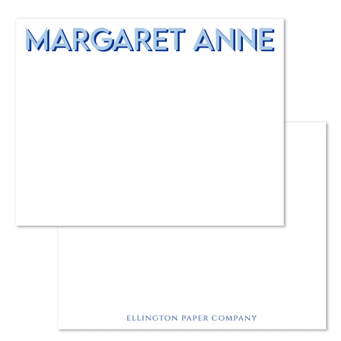 Blue Two Tone Block Name Flat Notecards