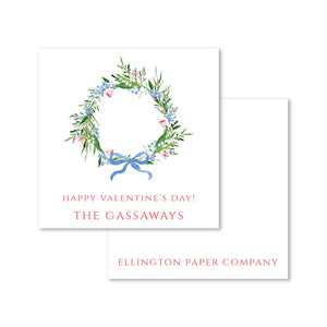 Blue Bow Wreath Valentine Enclosure Cards and Stickers