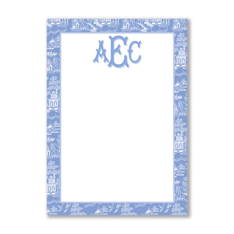 Blue Chinoiserie Border Monogram Notepad