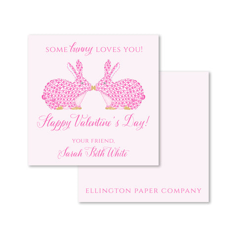 Pink Love Bunnies Valentine Enclosure Cards and Stickers