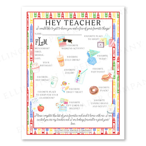 Printable "Hey Teacher" Wishlist, Crayons - Snack Option - Digital