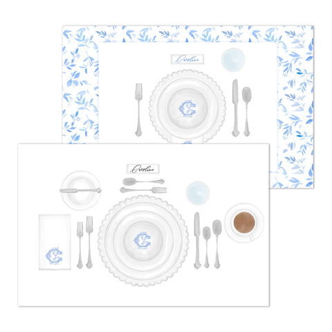 "How To Set A Table" Laminated Placemat, Blue Floral