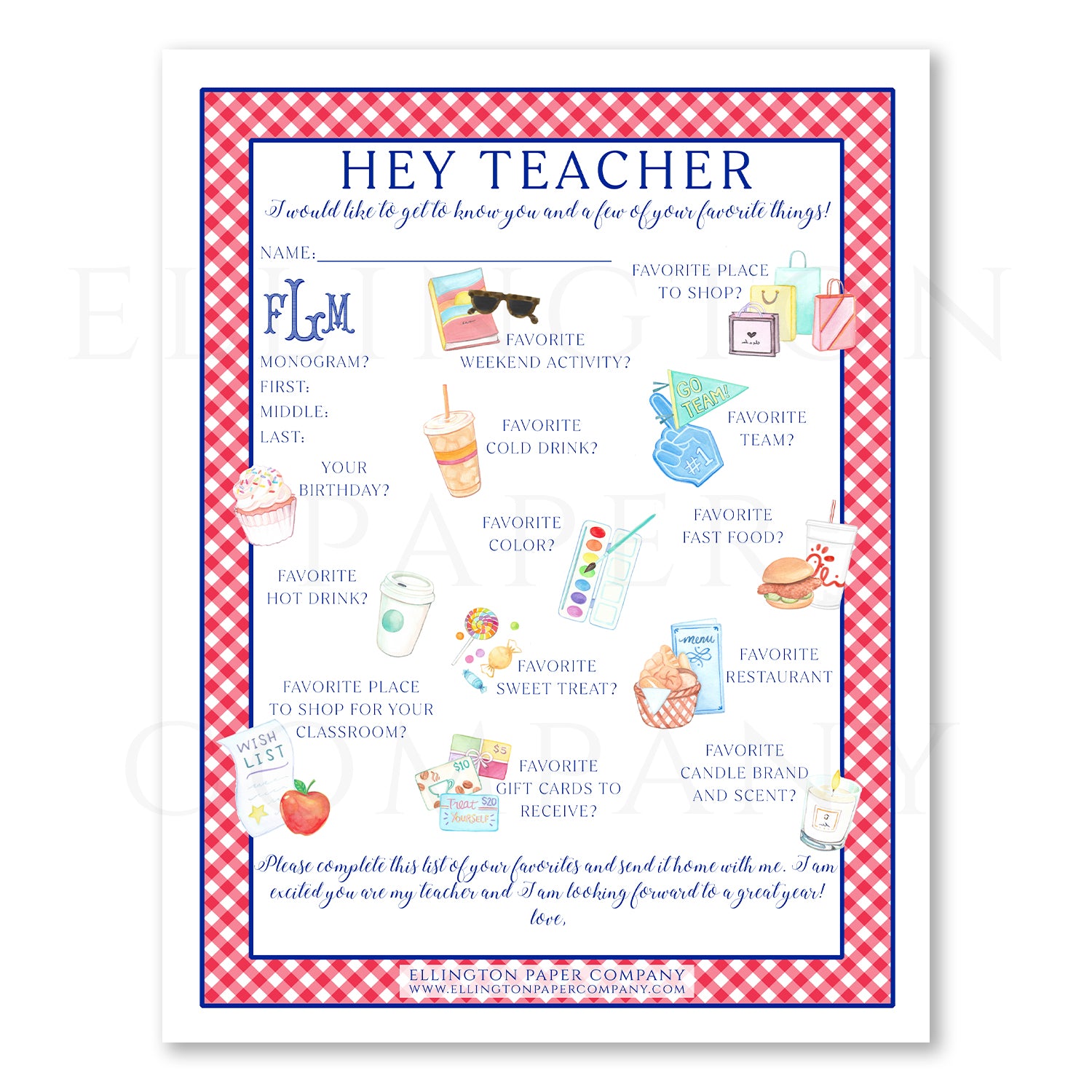 Printable "Hey Teacher" Wishlist - Digital PDF