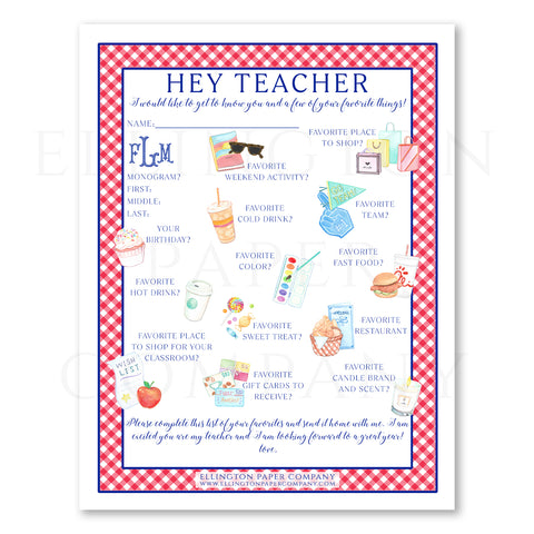 Printable "Hey Teacher" Wishlist - Digital JPEG