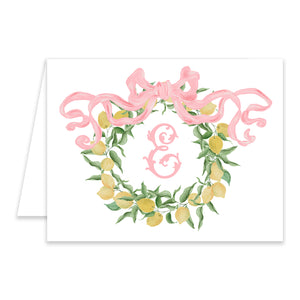 Pretty Bow in Pink and Lemon Wreath Folded Notecards