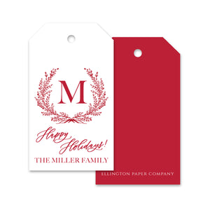 Laurel Monogram Holiday Gift Tags, Red