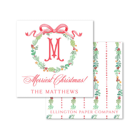 Merriest Holiday Wreath Holiday Enclosure Cards and Stickers, Red