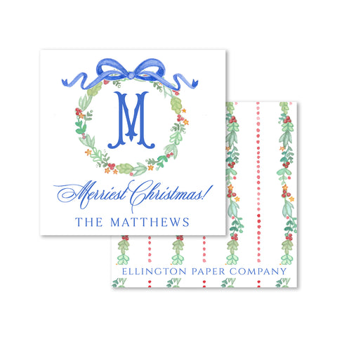 Merriest Holiday Wreath Holiday Enclosure Cards and Stickers, Blue