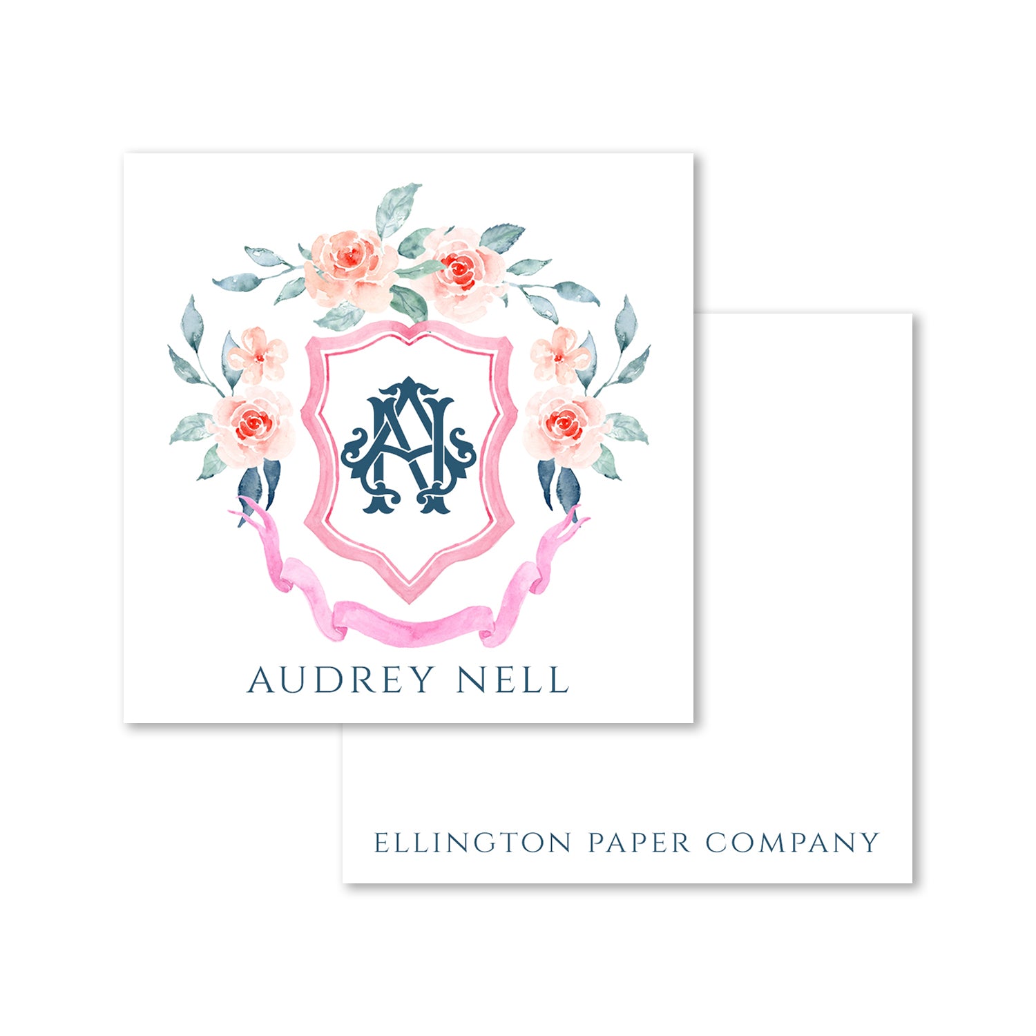 Monogram Pink Crest Enclosure Cards and Stickers