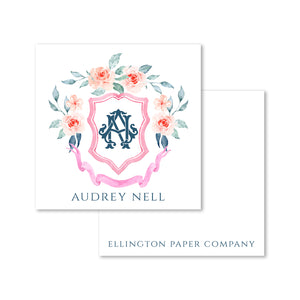 Monogram Pink Crest Enclosure Cards and Stickers