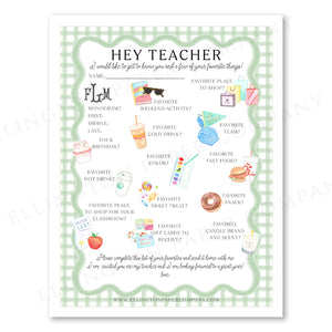 Printable "Hey Teacher" Wishlist, Green Scallop - Snack Option - Digital