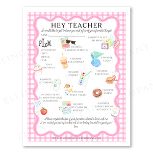 Printable "Hey Teacher" Wishlist, Pink Scallop - Snack Option - Digital
