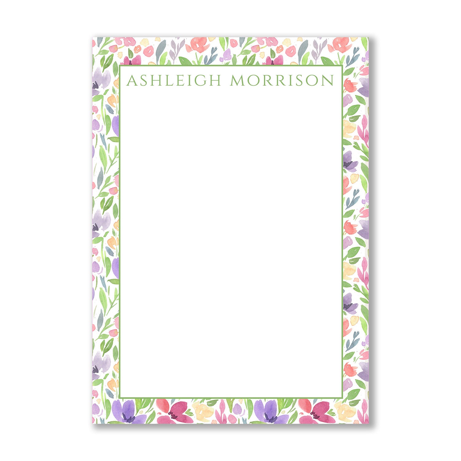 Spring Flowers Notepad with Green Block Name