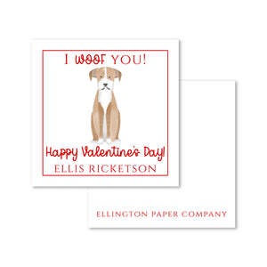 "I Woof You" Valentine Enclosure Cards and Stickers, Boxer